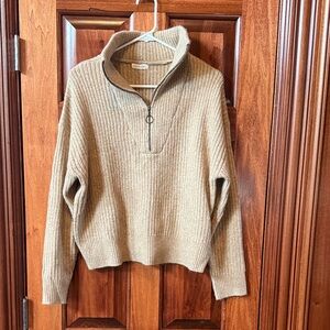 Olivia Grey Cozy Tan Ribbed Quarter Zip Sweater Size Medium